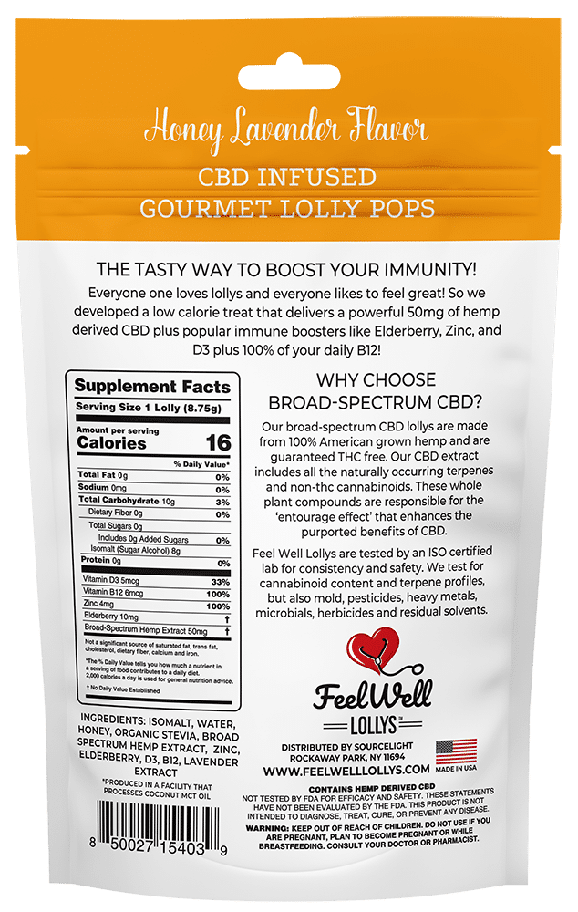 Feel_Well_Lollys_Lavender_Back Honey Lavender Flavored CBD Infused Feel Well Lollys